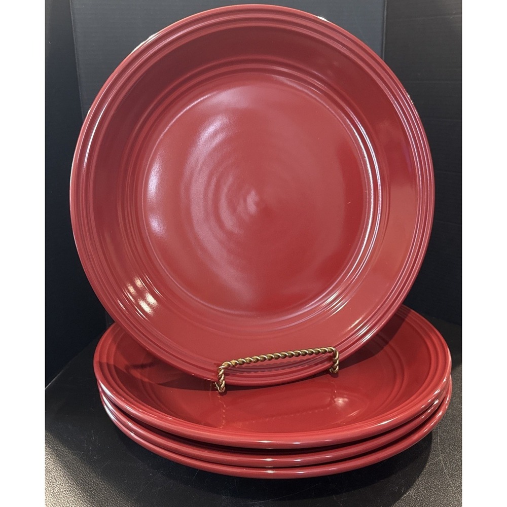 Mainstays Rainforest Sedona Red Embossed Ring Stoneware Dinner Plates Set Of 4‎